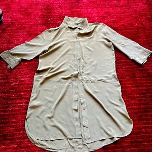 Silk shirt dress. Eileen Fisher. Size 8 US. Olive green.